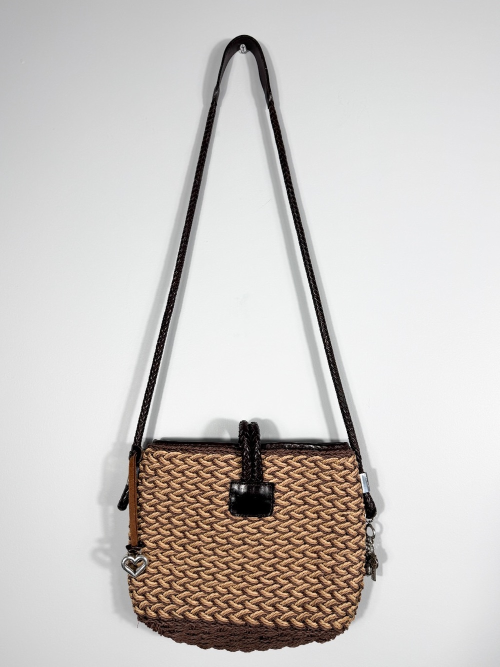 Vintage Brighton Woven Jute Straw Purse Crossbody Shoulder Bag Braided Strap